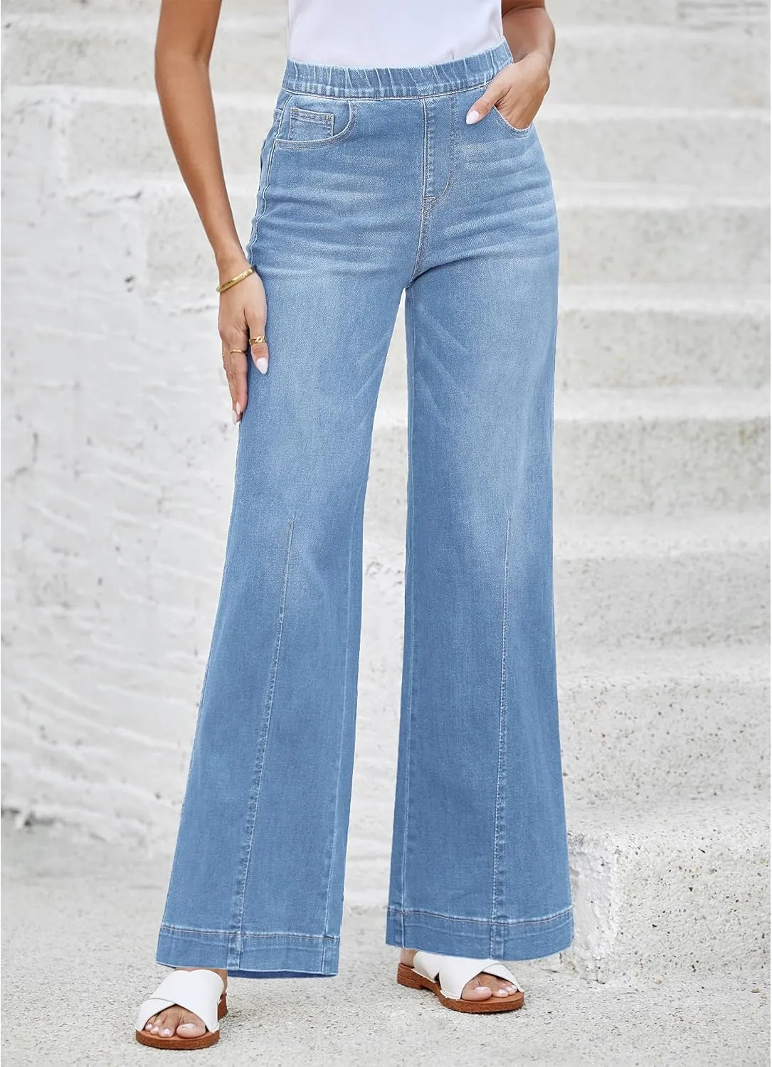 LookbookStore Wide Leg Jeans for Women Trendy High Waisted Trousers Stretchy Baggy Denim Pants