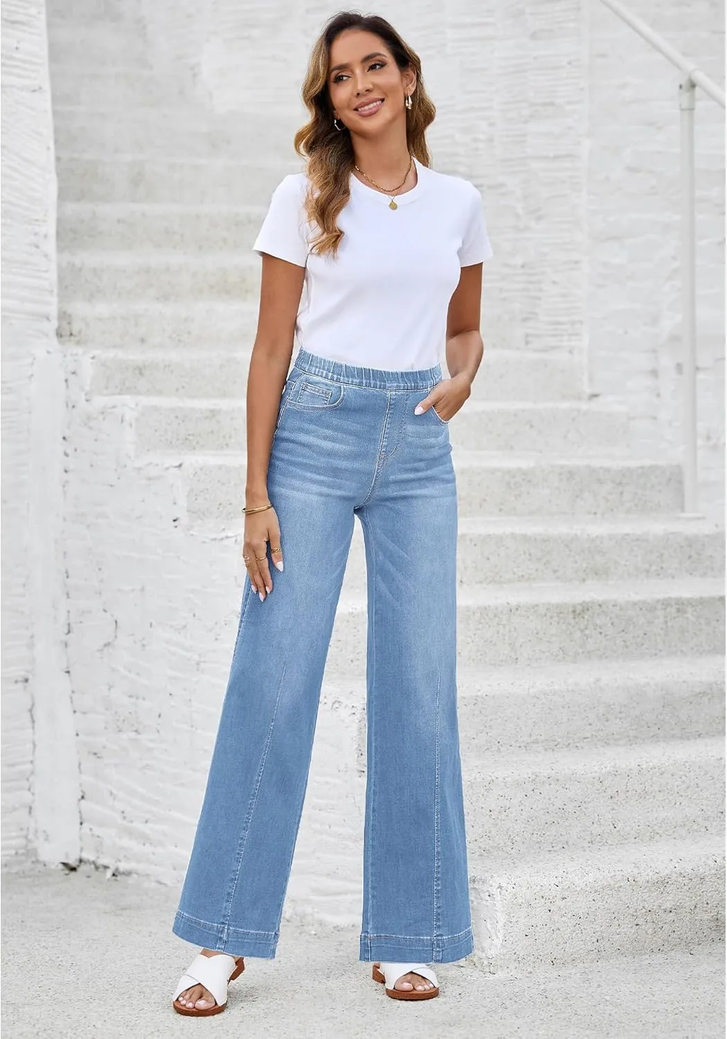 LookbookStore Wide Leg Jeans for Women Trendy High Waisted Trousers Stretchy Baggy Denim Pants