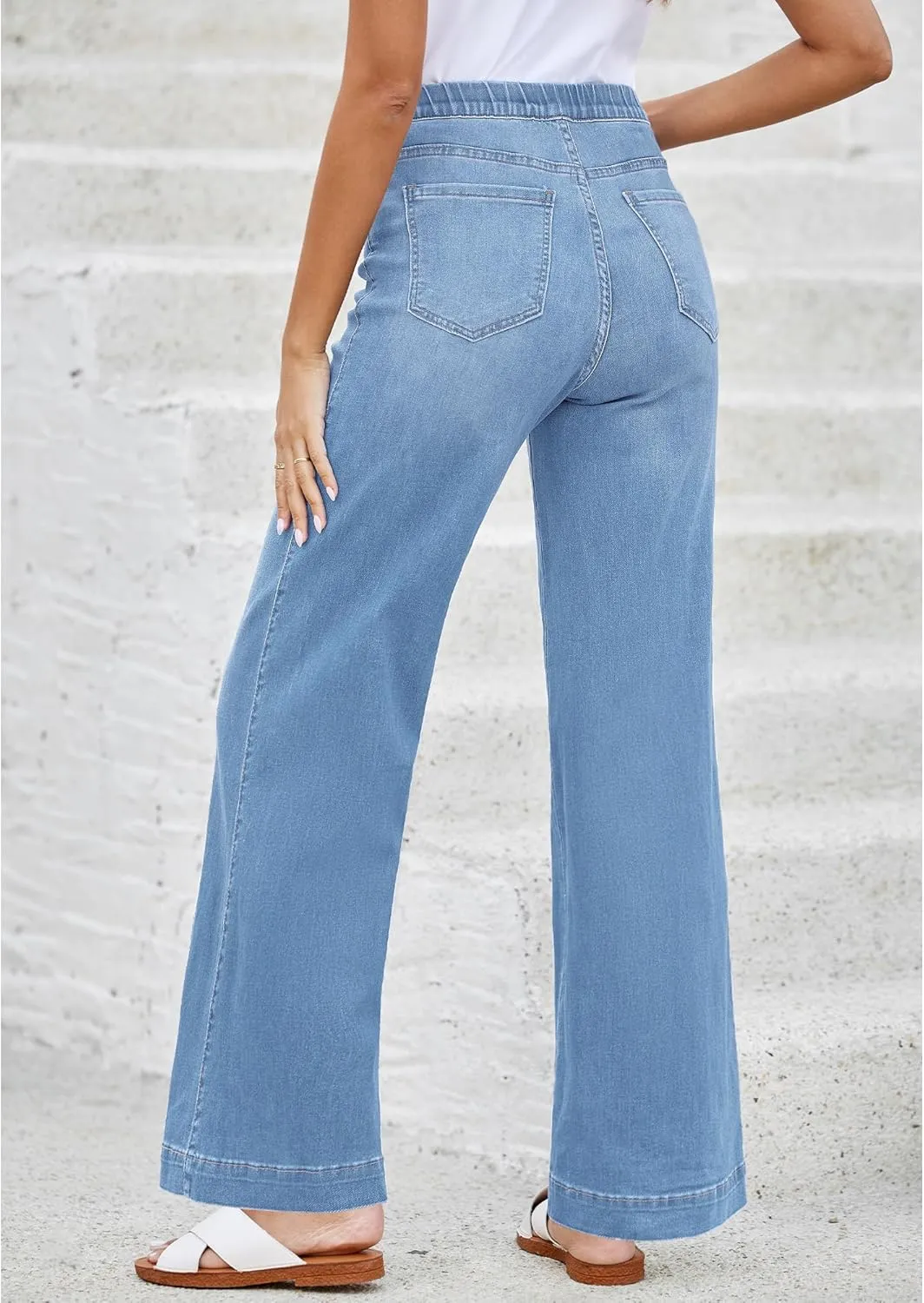 LookbookStore Wide Leg Jeans for Women Trendy High Waisted Trousers Stretchy Baggy Denim Pants