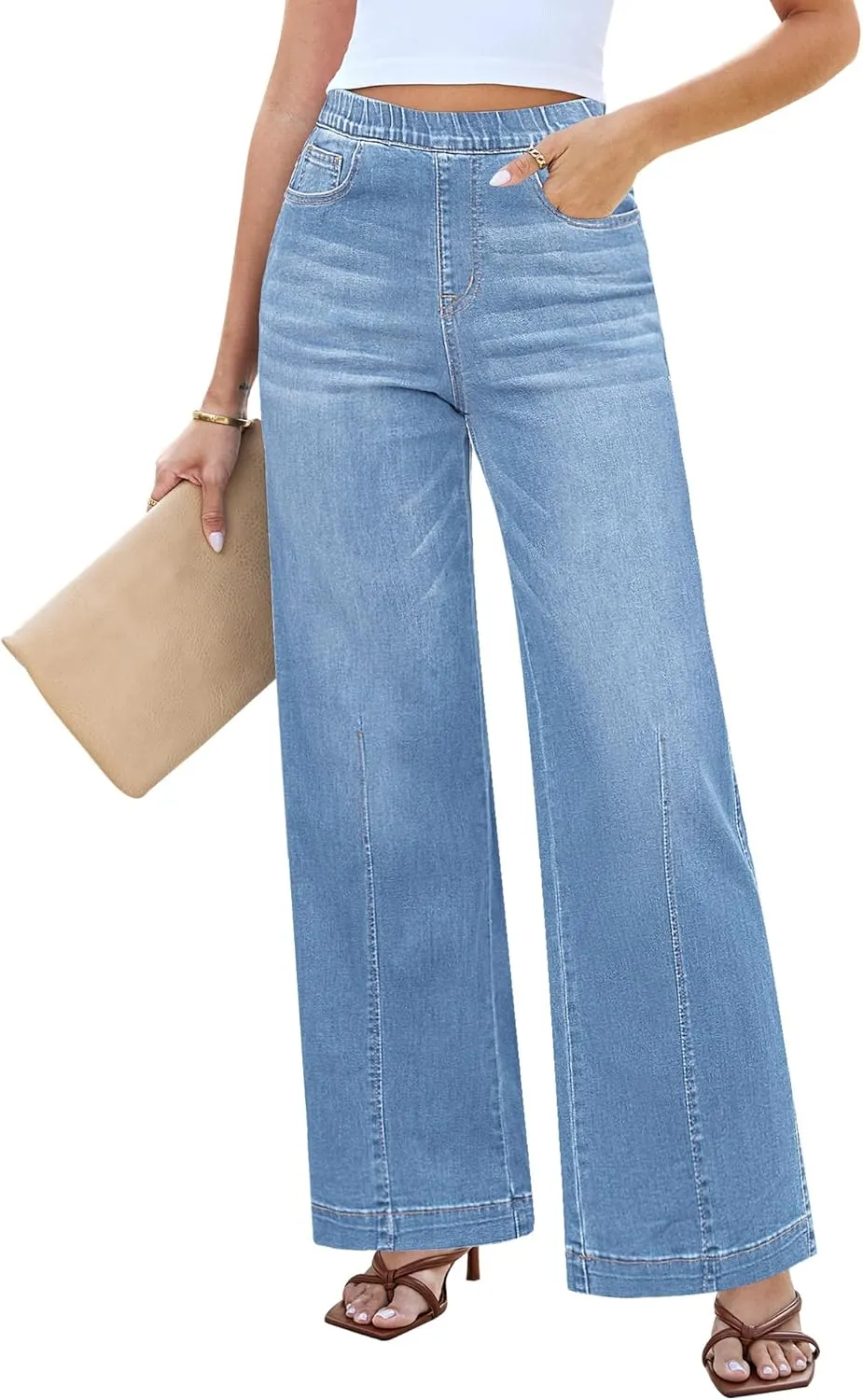 LookbookStore Wide Leg Jeans for Women Trendy High Waisted Trousers Stretchy Baggy Denim Pants