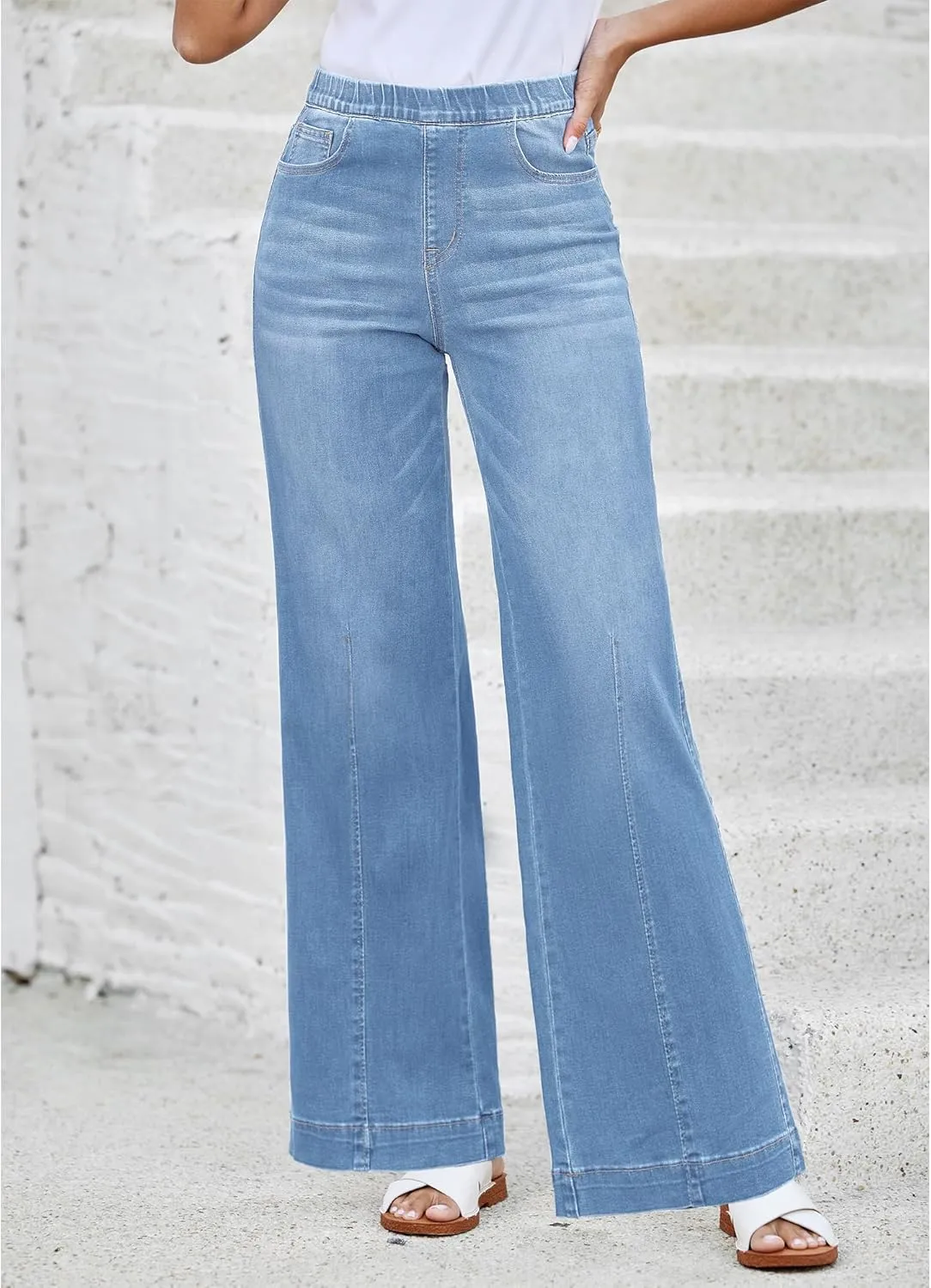 LookbookStore Wide Leg Jeans for Women Trendy High Waisted Trousers Stretchy Baggy Denim Pants