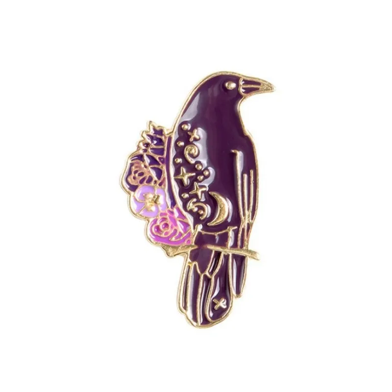 Magical Witchy Moon Star Crow Lapel Pin  Unique Gift
