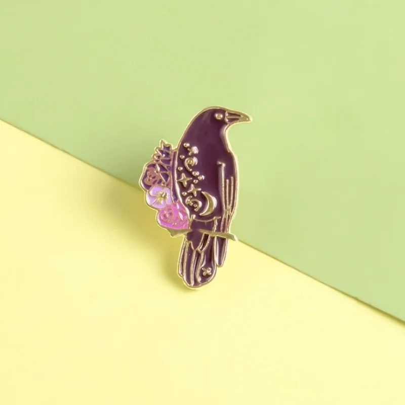 Magical Witchy Moon Star Crow Lapel Pin  Unique Gift