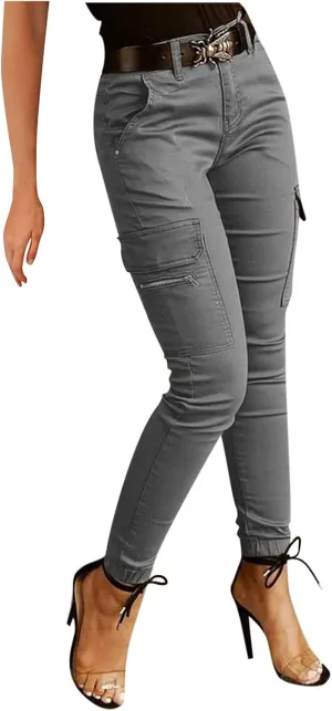 Maryia Women Casual Army Tactical Hiking Cargo Pants High Waist Straight Pencil Sweatpants with Ankle Bow-Knot Trousers