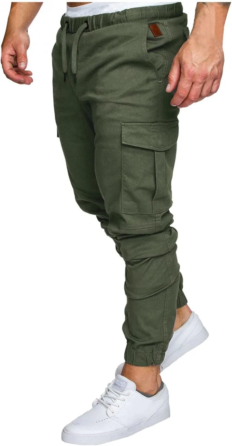 Mens Outdoor Cargo Hiking Long Pants Slim Fit Workout Athleitc Joggers Running Sports Chino Fashion Sweatpants Trousers