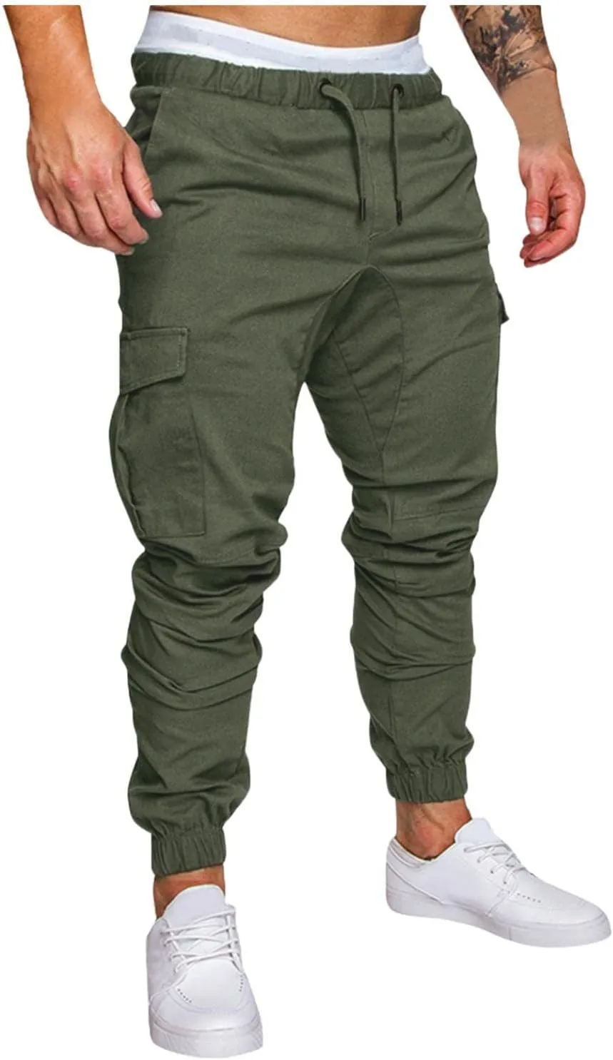 Mens Outdoor Cargo Hiking Long Pants Slim Fit Workout Athleitc Joggers Running Sports Chino Fashion Sweatpants Trousers