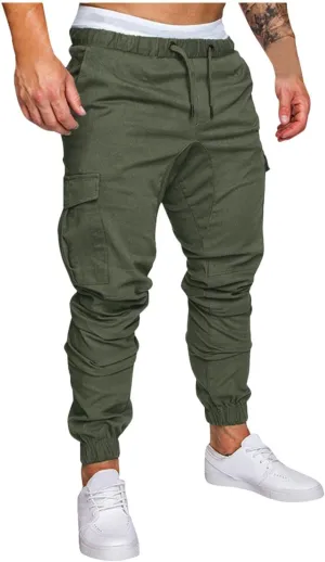 Mens Outdoor Cargo Hiking Long Pants Slim Fit Workout Athleitc Joggers Running Sports Chino Fashion Sweatpants Trousers