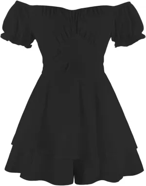 OBEEII Boho Romper for Women Off Shoulder Ruffle Chiffon Shorts Jumpsuit Playsuit Flowy Casual Summer Mini Dress
