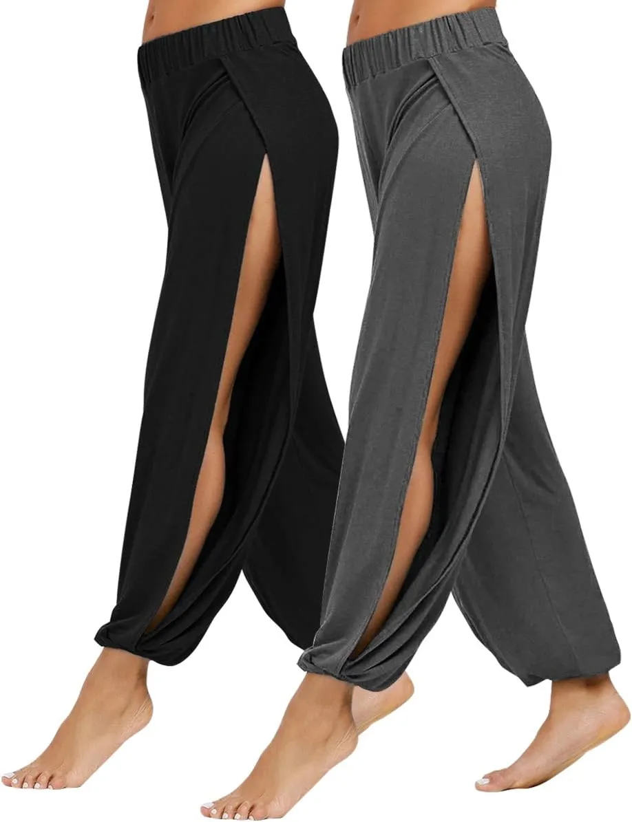 PACBREEZE Women's Yoga Harem Pants Side Slit Joggers Active Workout Sweatpants Beach Cover-up Pants