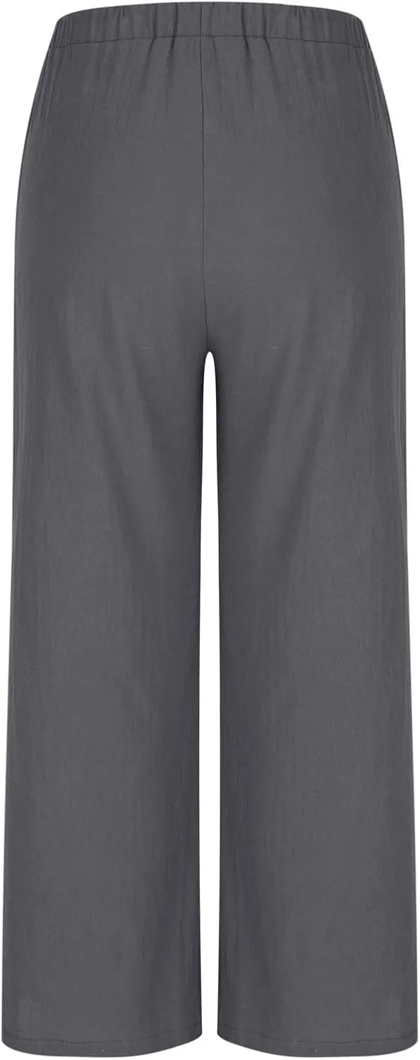 Palazzo Pants for Women High Waisted Straight Wide Leg Linen Trousers Drawstring Elastic Summer Outfits