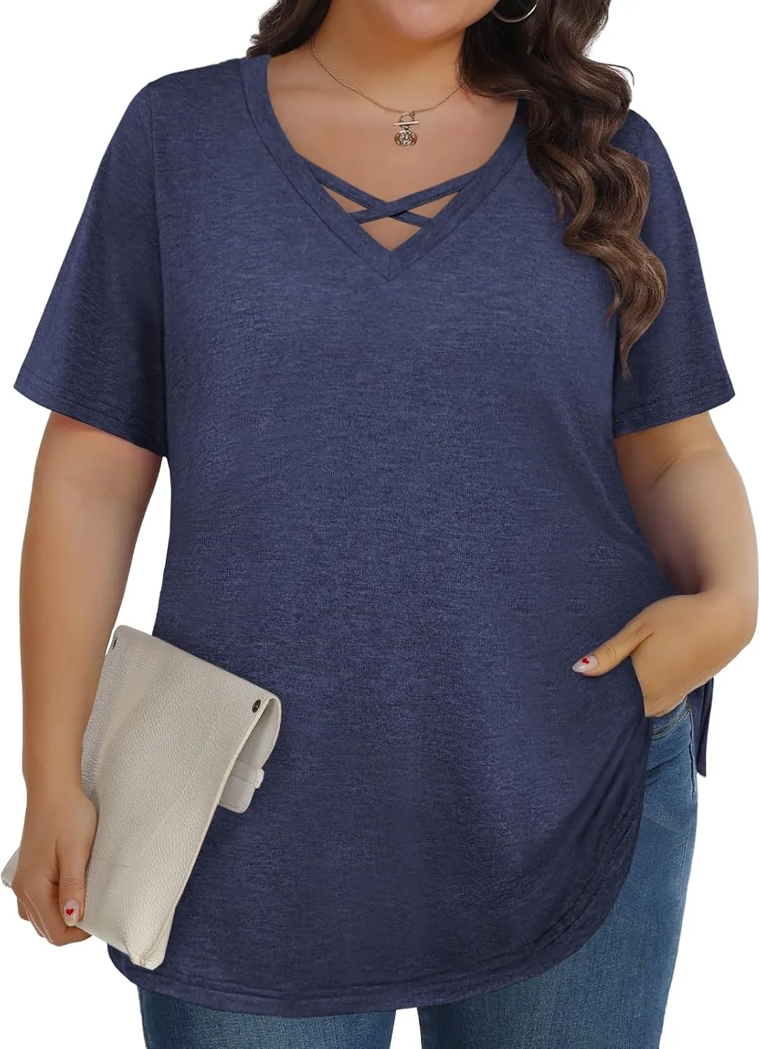 Plus Size Tops for Women Summer Trendy Criss Cross Shirts Oversized Casual Loose Fit Tunic Tops