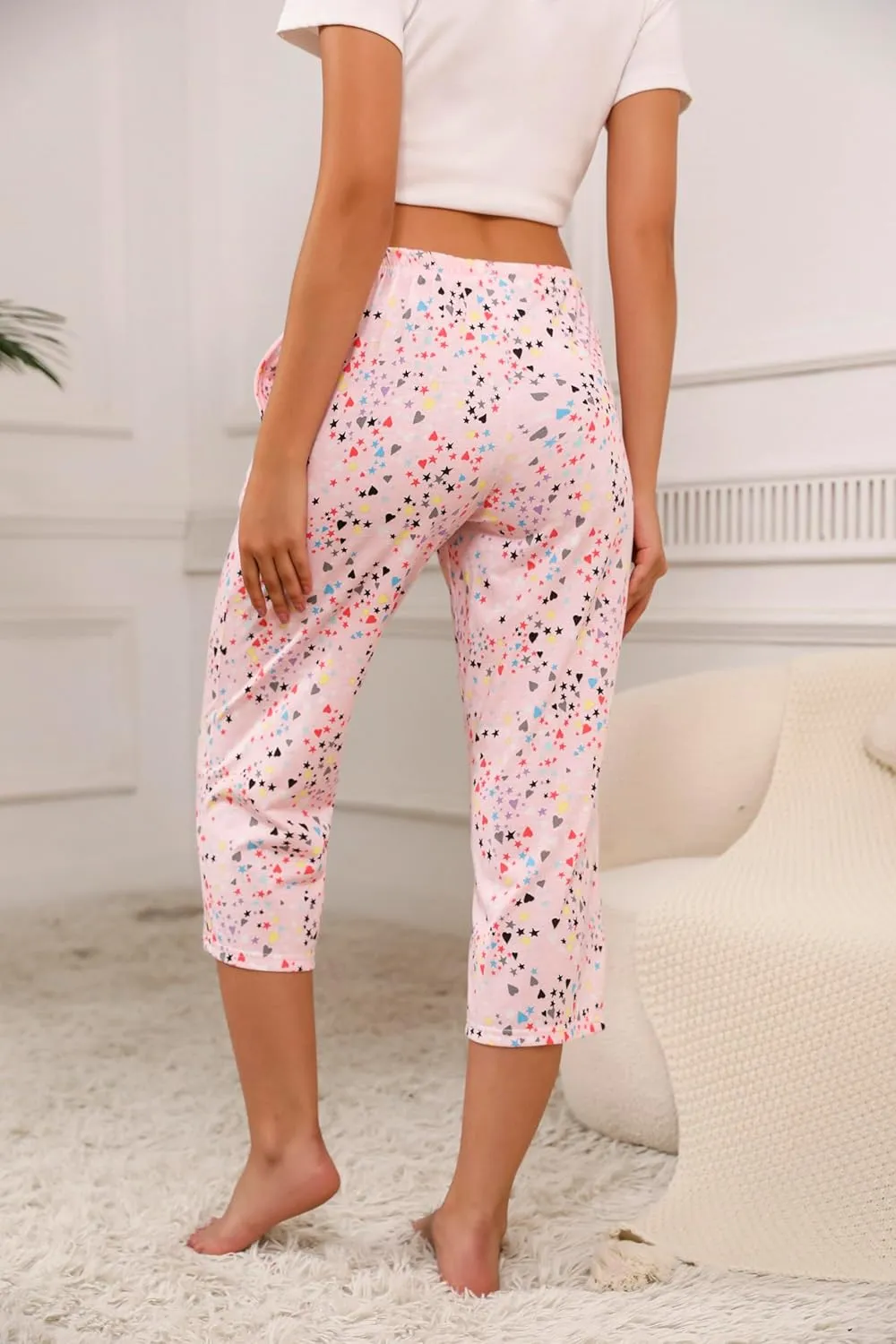 PNAEONG 3 Pack Women Pajama Pants Capri Length Drawstring Pj Bottoms Sleep Lounge Pants with Pockets S-3XL
