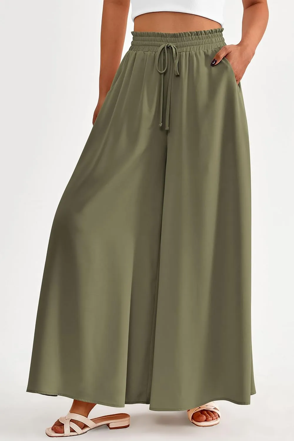 PRETTYGARDEN Women's 2025 Summer Wide Leg Palazzo Pants High Waisted Flowy Pockets Trendy Casual Lounge Boho Beach Trousers