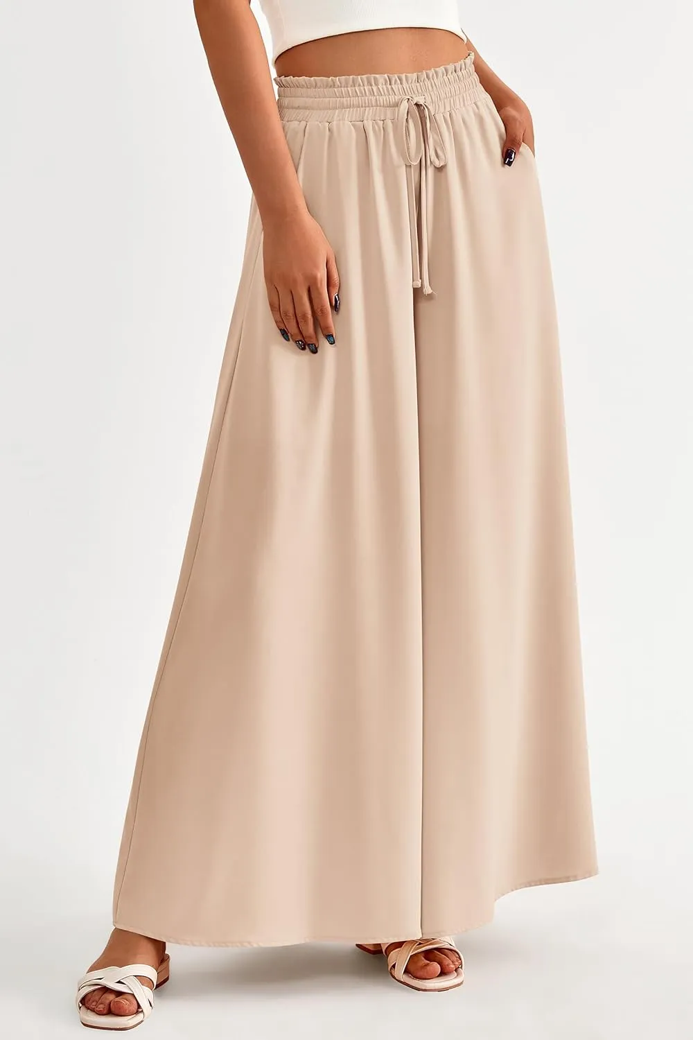 PRETTYGARDEN Women's 2025 Summer Wide Leg Palazzo Pants High Waisted Flowy Pockets Trendy Casual Lounge Boho Beach Trousers