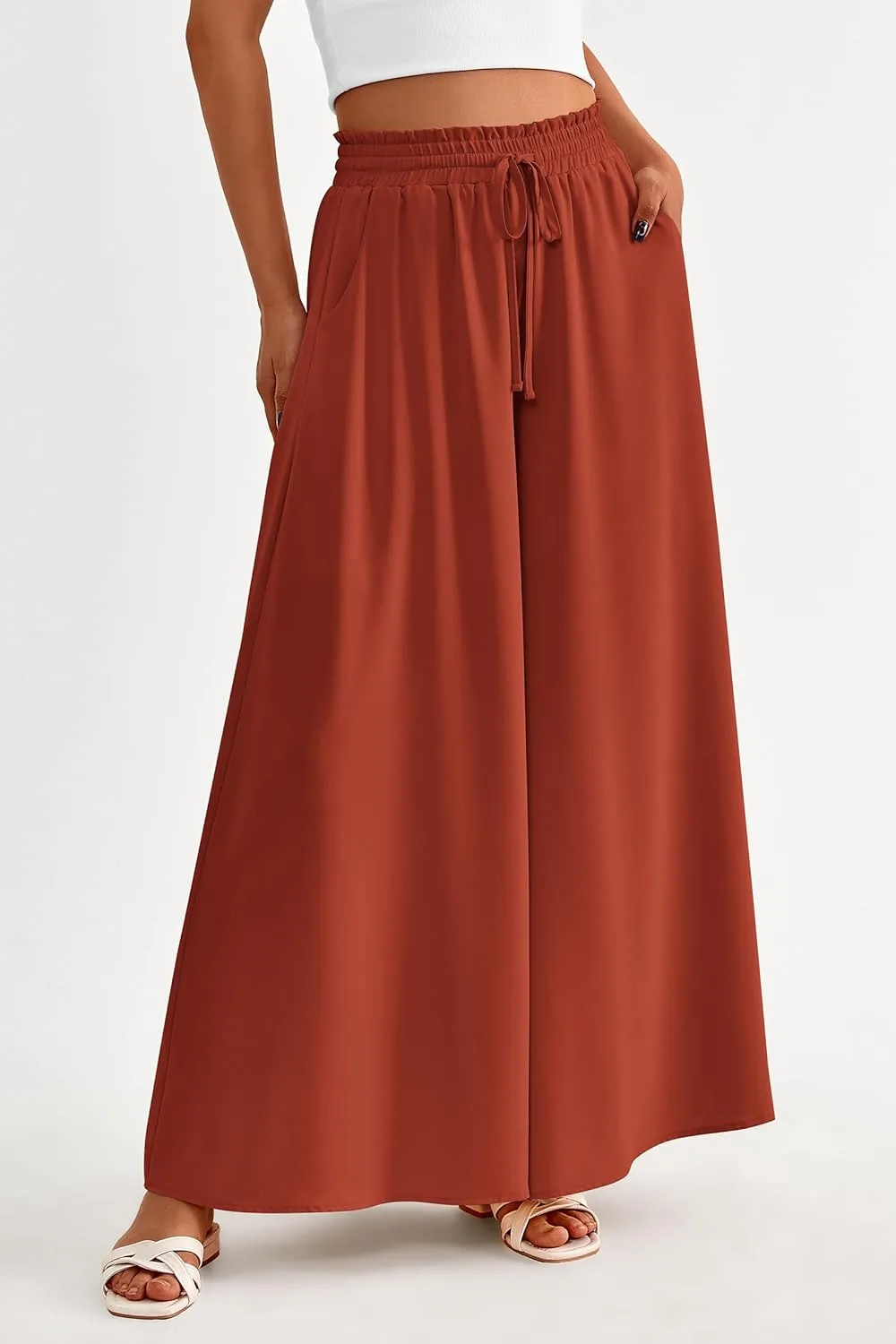 PRETTYGARDEN Women's 2025 Summer Wide Leg Palazzo Pants High Waisted Flowy Pockets Trendy Casual Lounge Boho Beach Trousers