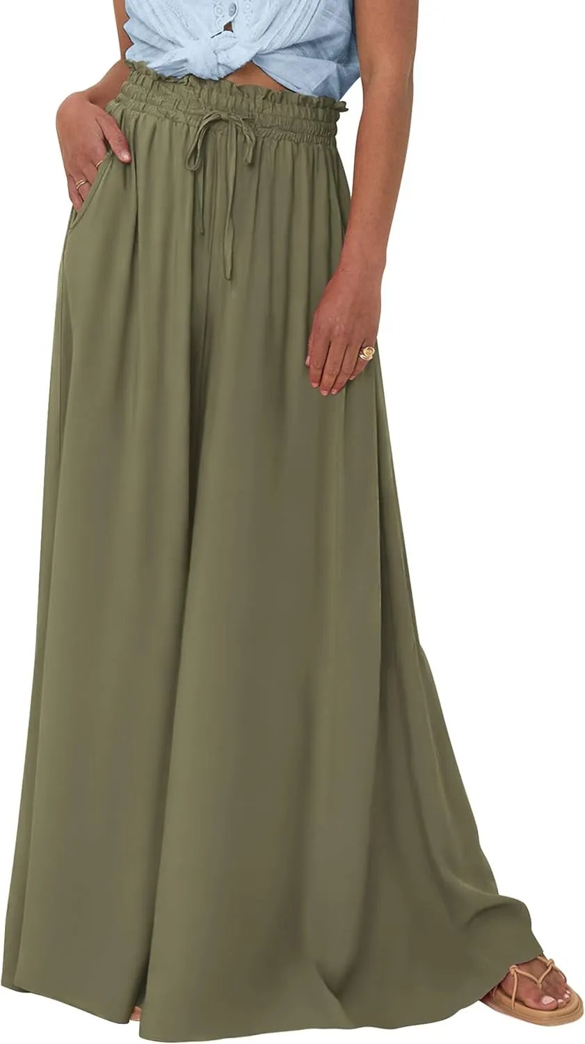 PRETTYGARDEN Women's 2025 Summer Wide Leg Palazzo Pants High Waisted Flowy Pockets Trendy Casual Lounge Boho Beach Trousers
