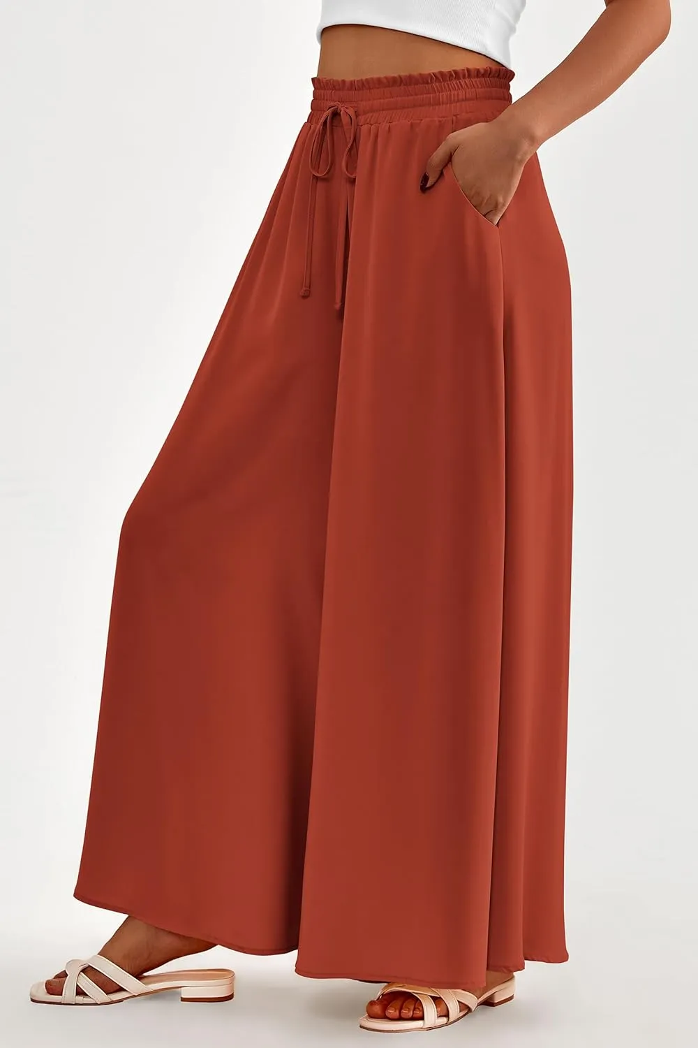 PRETTYGARDEN Women's 2025 Summer Wide Leg Palazzo Pants High Waisted Flowy Pockets Trendy Casual Lounge Boho Beach Trousers