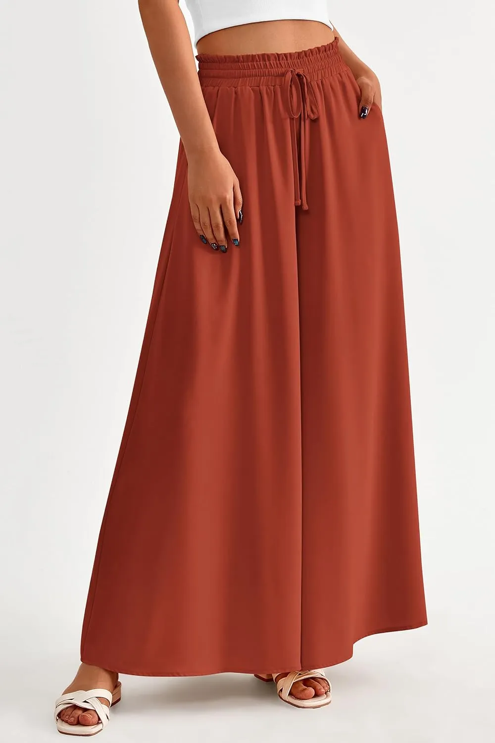 PRETTYGARDEN Women's 2025 Summer Wide Leg Palazzo Pants High Waisted Flowy Pockets Trendy Casual Lounge Boho Beach Trousers