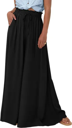 PRETTYGARDEN Women's 2025 Summer Wide Leg Palazzo Pants High Waisted Flowy Pockets Trendy Casual Lounge Boho Beach Trousers