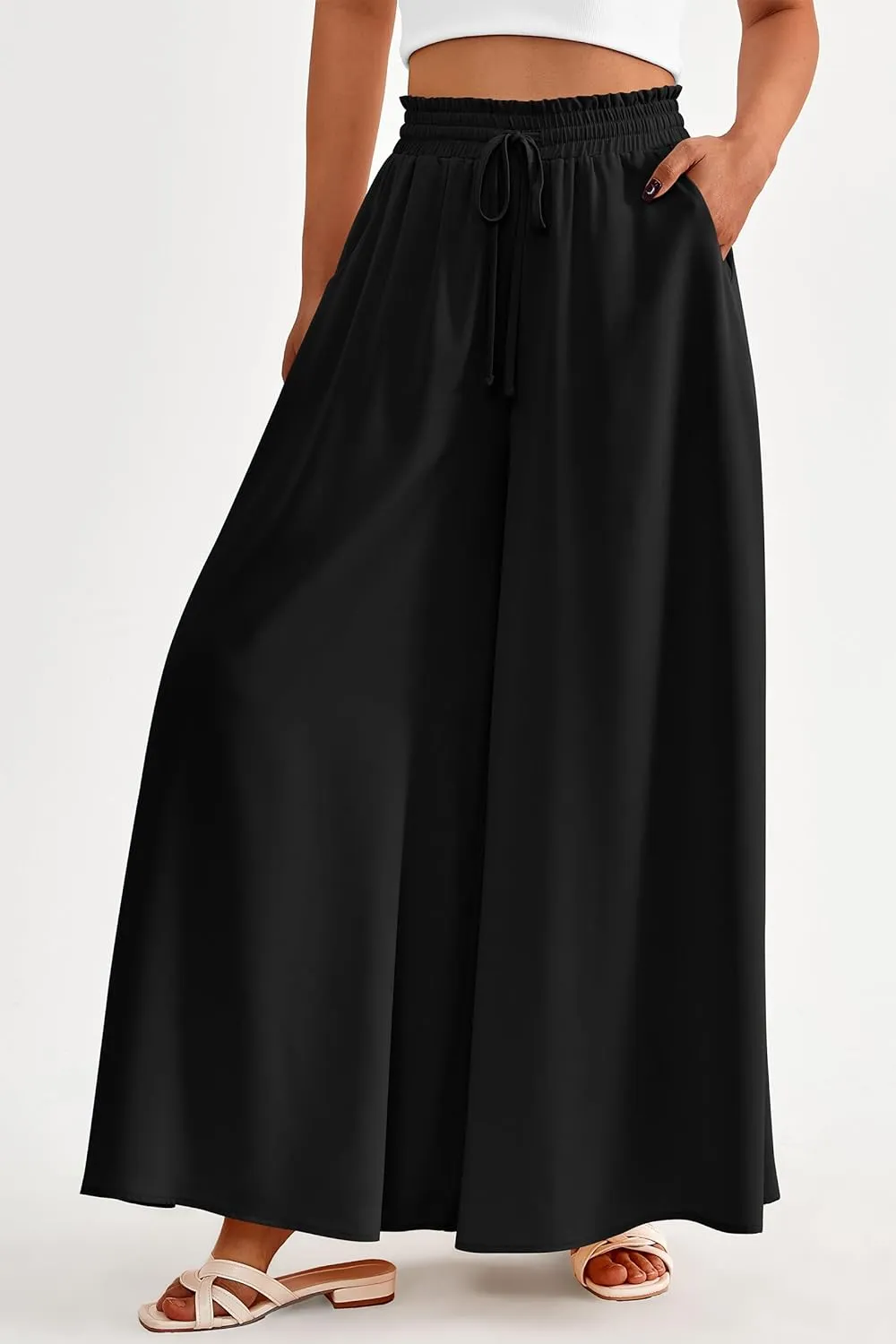 PRETTYGARDEN Women's 2025 Summer Wide Leg Palazzo Pants High Waisted Flowy Pockets Trendy Casual Lounge Boho Beach Trousers