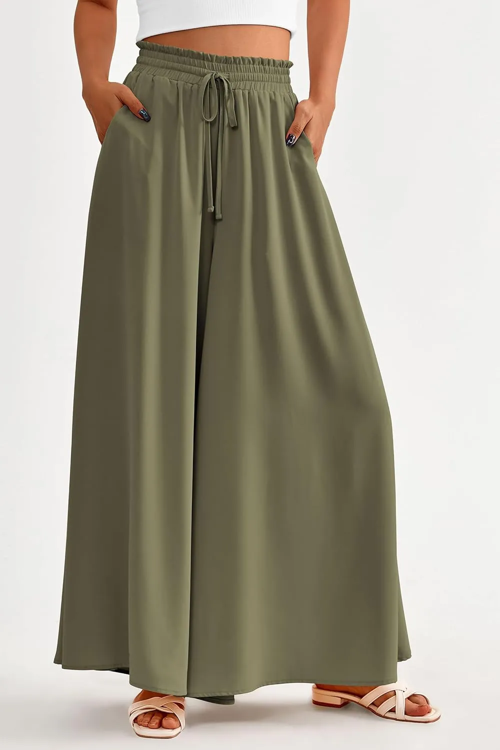 PRETTYGARDEN Women's 2025 Summer Wide Leg Palazzo Pants High Waisted Flowy Pockets Trendy Casual Lounge Boho Beach Trousers