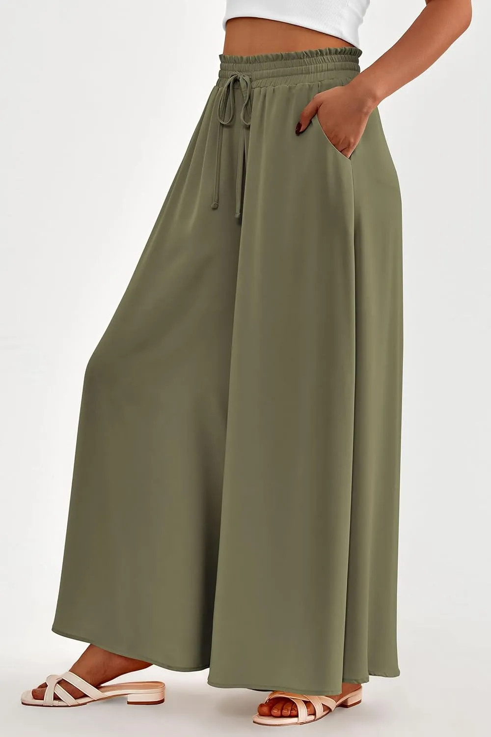 PRETTYGARDEN Women's 2025 Summer Wide Leg Palazzo Pants High Waisted Flowy Pockets Trendy Casual Lounge Boho Beach Trousers