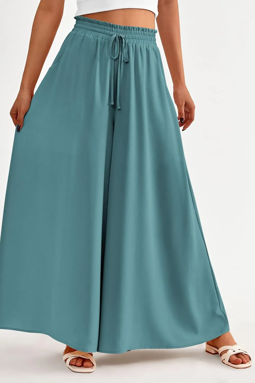 PRETTYGARDEN Women's 2025 Summer Wide Leg Palazzo Pants High Waisted Flowy Pockets Trendy Casual Lounge Boho Beach Trousers