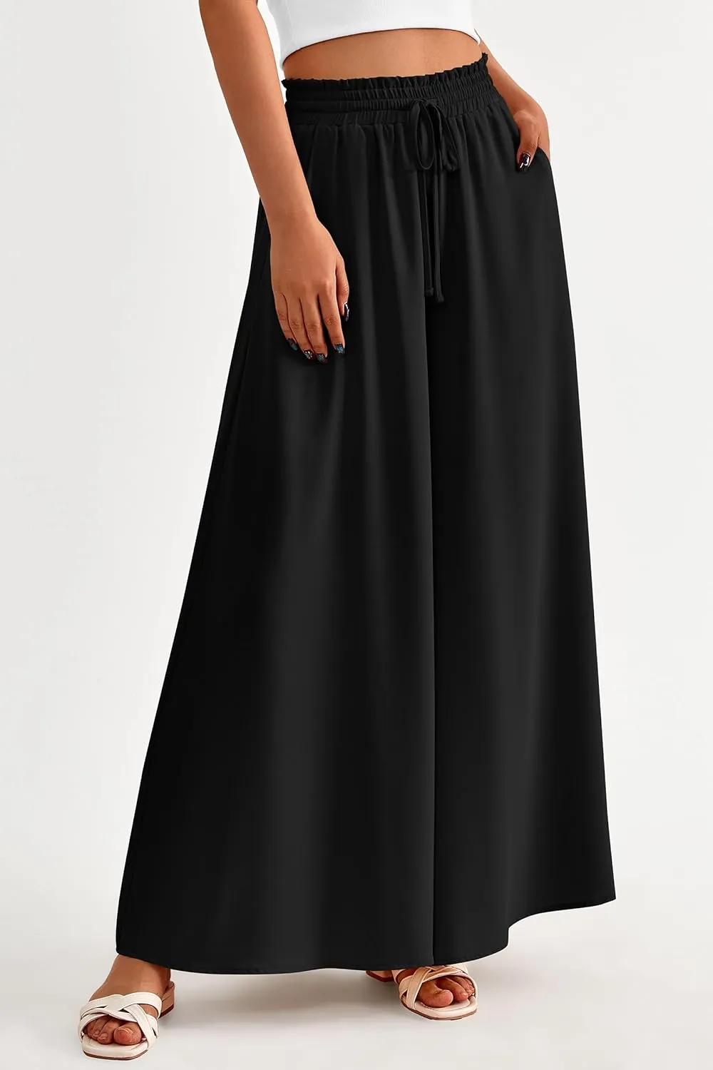 PRETTYGARDEN Women's 2025 Summer Wide Leg Palazzo Pants High Waisted Flowy Pockets Trendy Casual Lounge Boho Beach Trousers