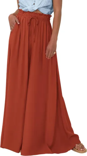 PRETTYGARDEN Women's 2025 Summer Wide Leg Palazzo Pants High Waisted Flowy Pockets Trendy Casual Lounge Boho Beach Trousers