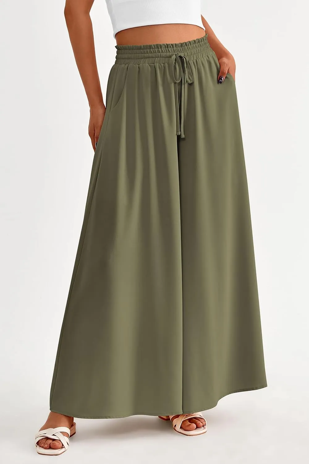PRETTYGARDEN Women's 2025 Summer Wide Leg Palazzo Pants High Waisted Flowy Pockets Trendy Casual Lounge Boho Beach Trousers
