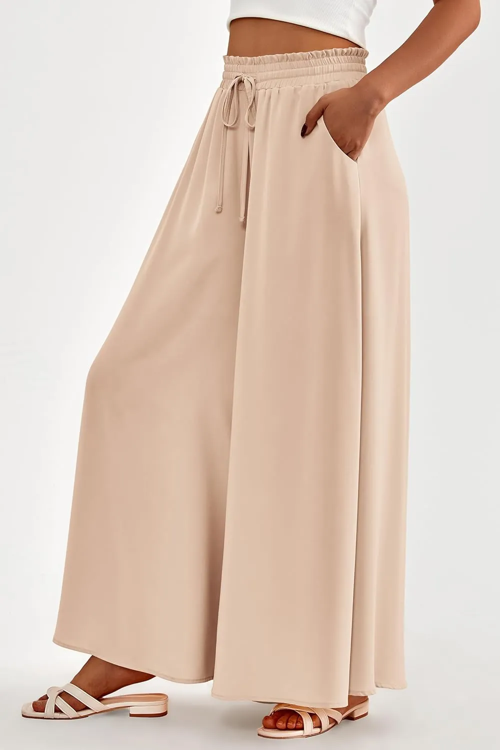 PRETTYGARDEN Women's 2025 Summer Wide Leg Palazzo Pants High Waisted Flowy Pockets Trendy Casual Lounge Boho Beach Trousers