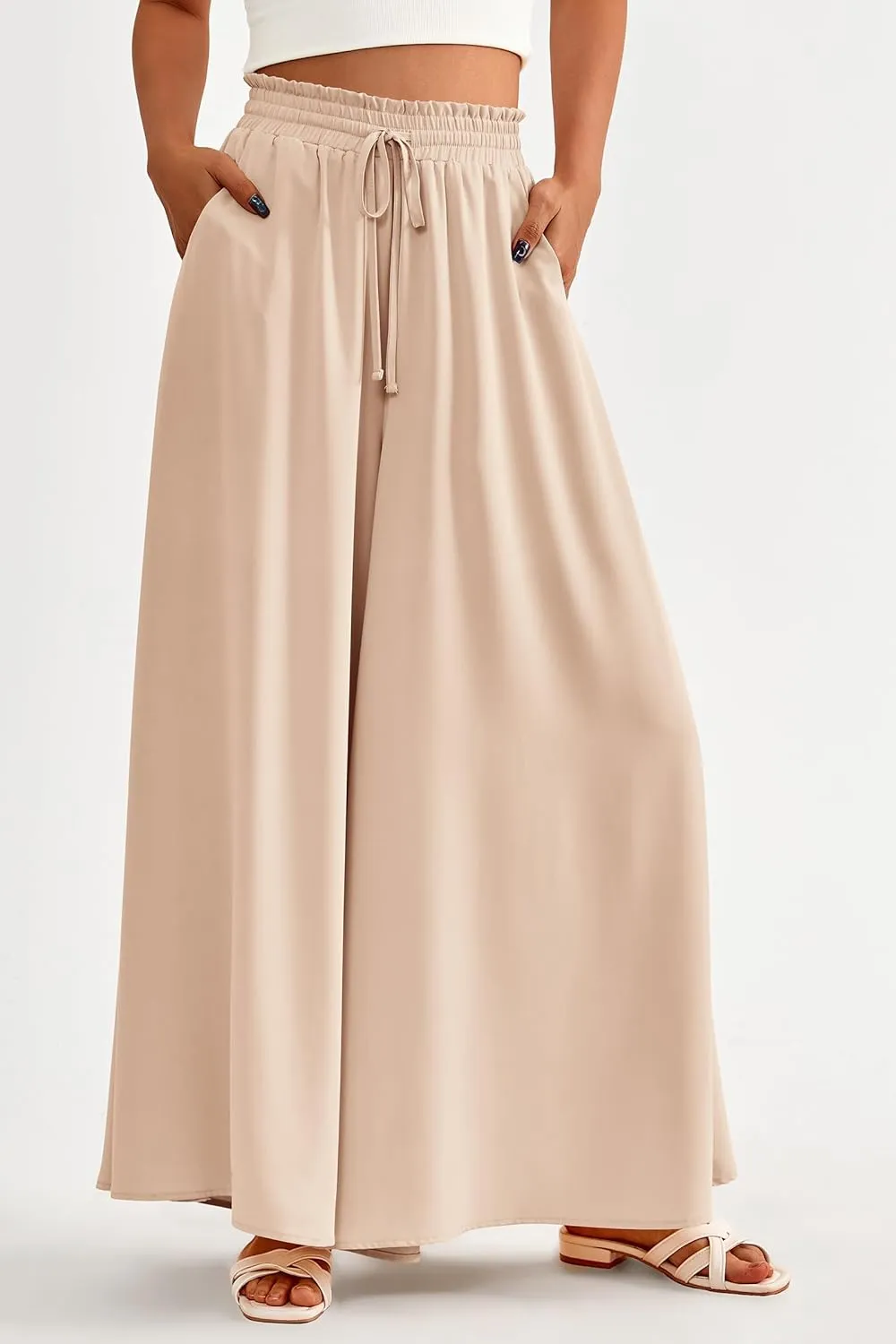 PRETTYGARDEN Women's 2025 Summer Wide Leg Palazzo Pants High Waisted Flowy Pockets Trendy Casual Lounge Boho Beach Trousers