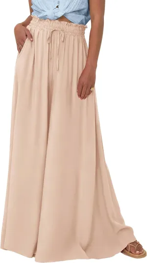 PRETTYGARDEN Women's 2025 Summer Wide Leg Palazzo Pants High Waisted Flowy Pockets Trendy Casual Lounge Boho Beach Trousers