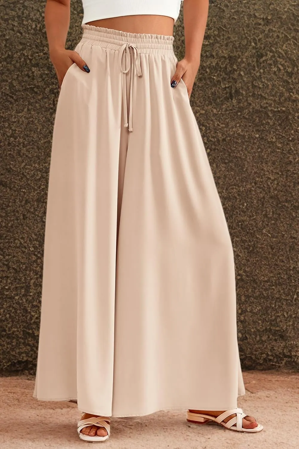 PRETTYGARDEN Women's 2025 Summer Wide Leg Palazzo Pants High Waisted Flowy Pockets Trendy Casual Lounge Boho Beach Trousers