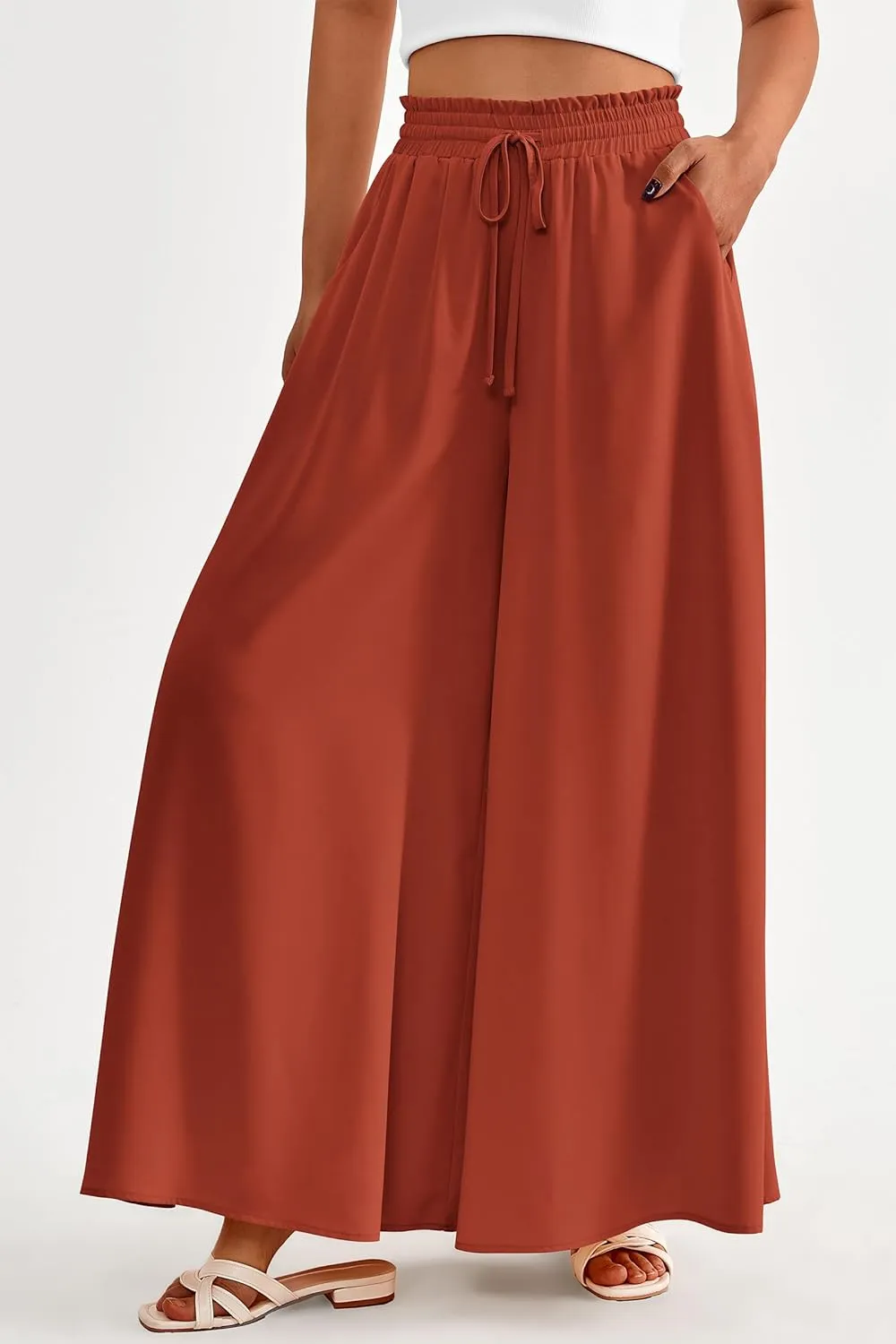 PRETTYGARDEN Women's 2025 Summer Wide Leg Palazzo Pants High Waisted Flowy Pockets Trendy Casual Lounge Boho Beach Trousers