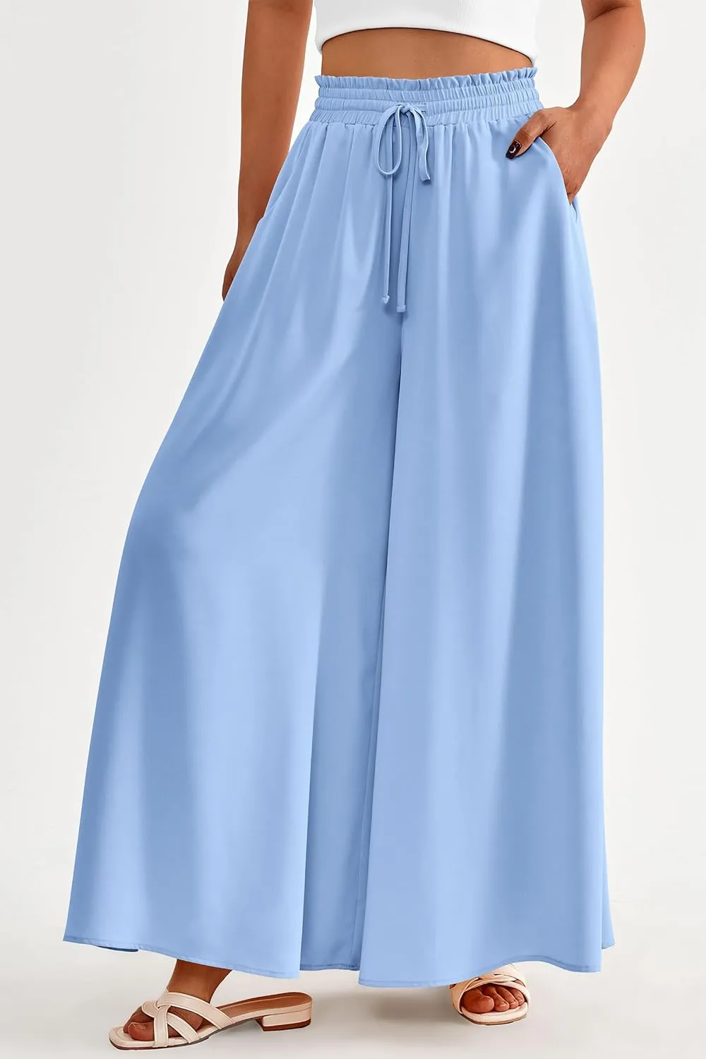 PRETTYGARDEN Women's 2025 Summer Wide Leg Palazzo Pants High Waisted Flowy Pockets Trendy Casual Lounge Boho Beach Trousers