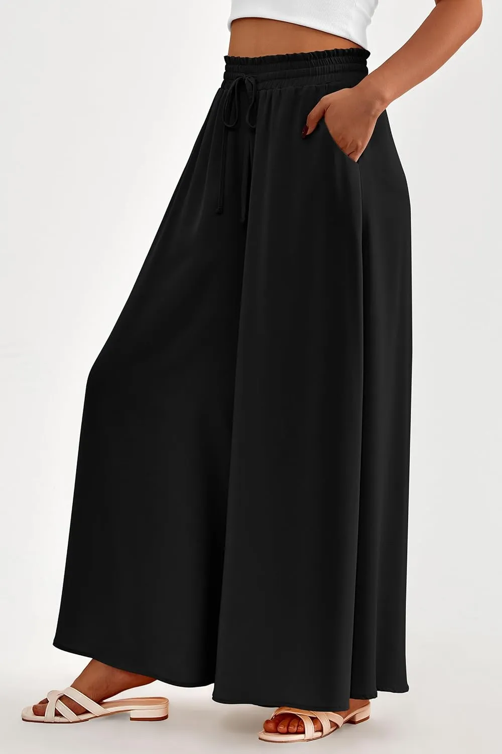 PRETTYGARDEN Women's 2025 Summer Wide Leg Palazzo Pants High Waisted Flowy Pockets Trendy Casual Lounge Boho Beach Trousers