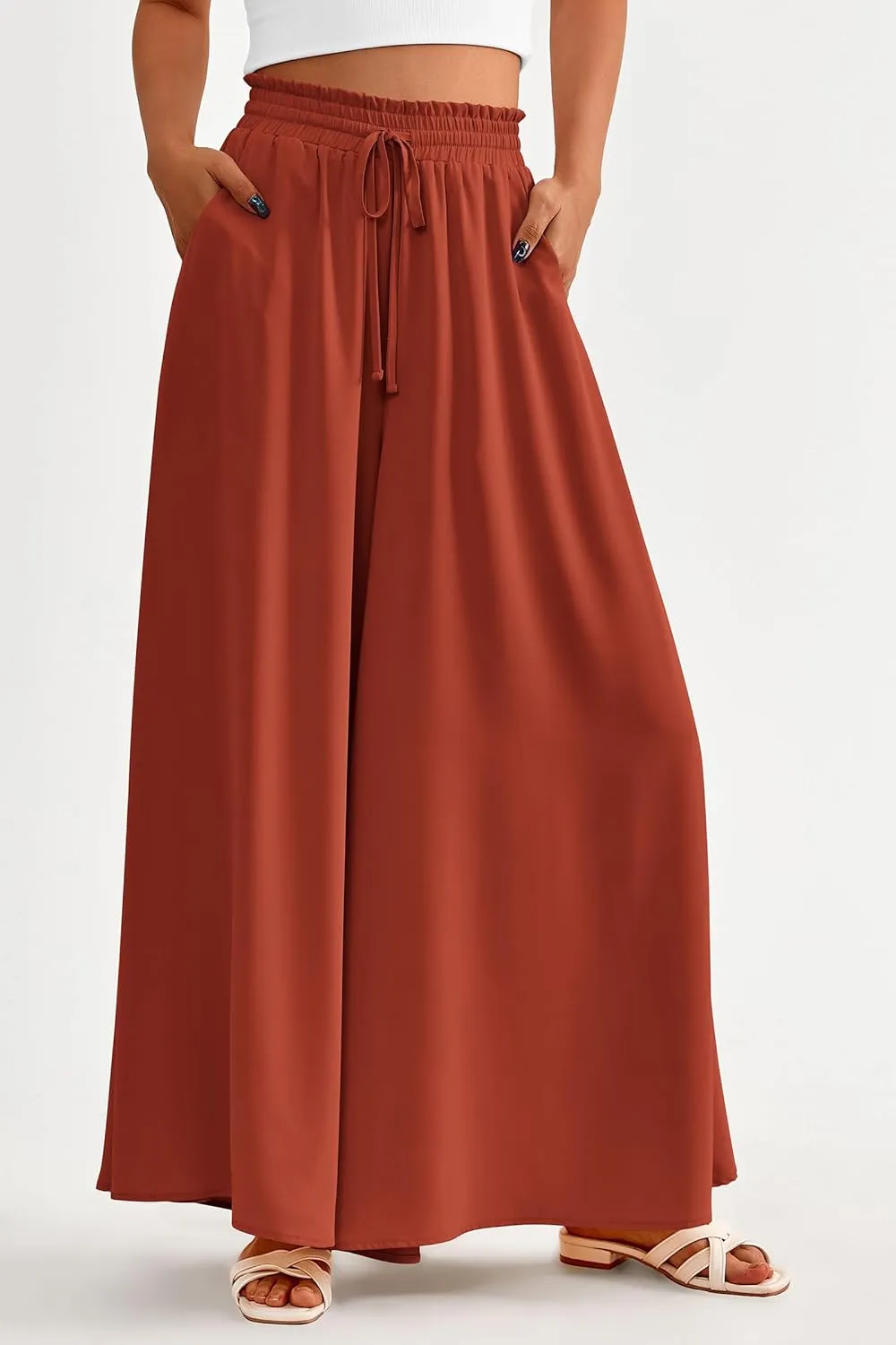 PRETTYGARDEN Women's 2025 Summer Wide Leg Palazzo Pants High Waisted Flowy Pockets Trendy Casual Lounge Boho Beach Trousers