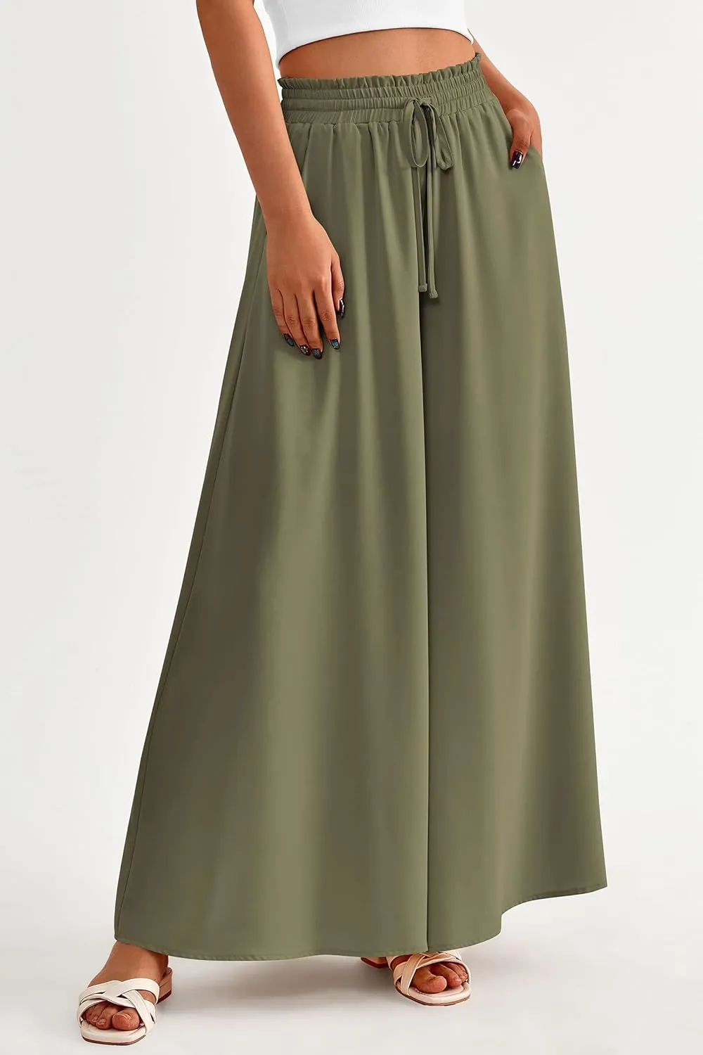 PRETTYGARDEN Women's 2025 Summer Wide Leg Palazzo Pants High Waisted Flowy Pockets Trendy Casual Lounge Boho Beach Trousers