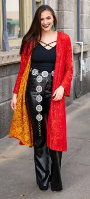 RED & MUSTARD CONTRAST LACE DUSTER TUNIC by L&B