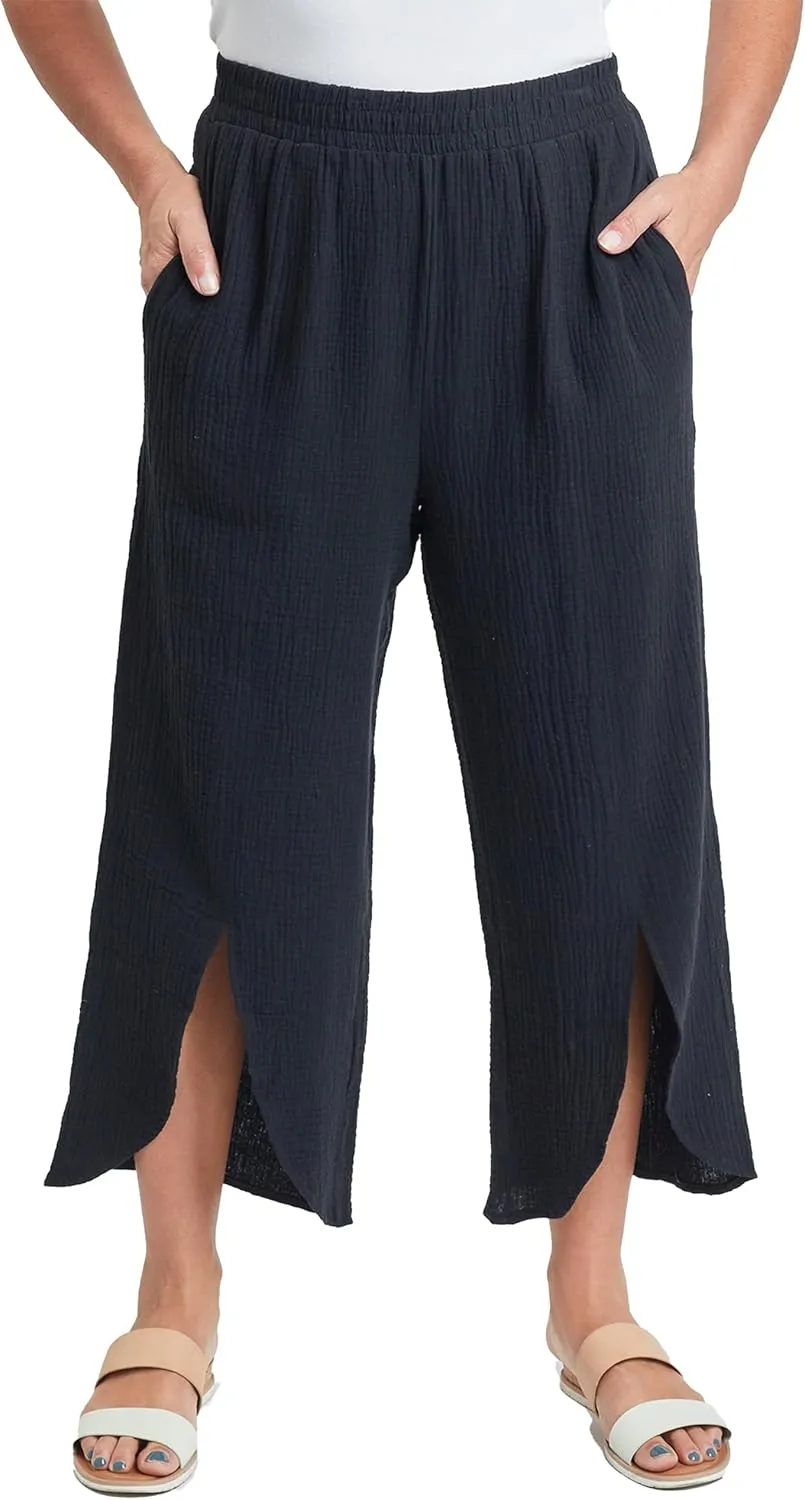 Royalty For Me Womens Womens Double Gauze Front Split Wide Leg Pants