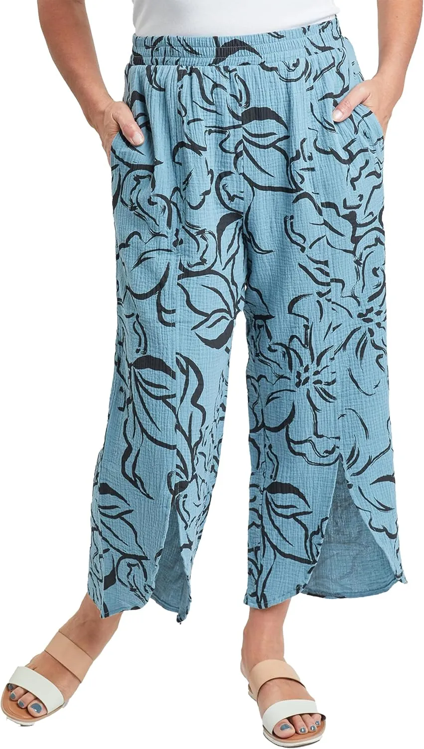 Royalty For Me Womens Womens Double Gauze Front Split Wide Leg Pants