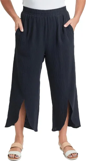 Royalty For Me Womens Womens Double Gauze Front Split Wide Leg Pants