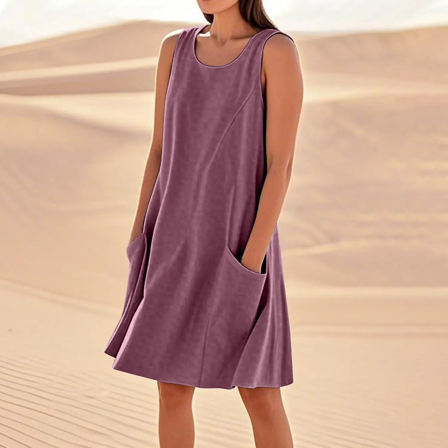 Summer Beach Dresses for Women 2025 Vacation Casual Sleeveless Floral/Solid Color/Gradient Print Sundress with Pockets