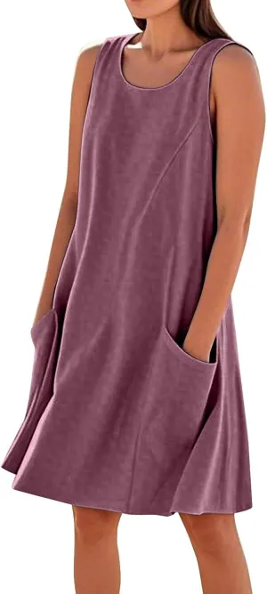 Summer Beach Dresses for Women 2025 Vacation Casual Sleeveless Floral/Solid Color/Gradient Print Sundress with Pockets