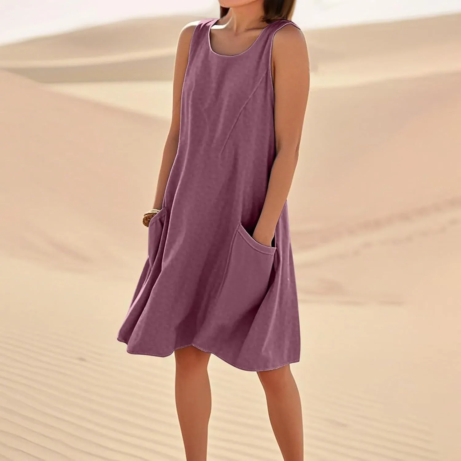 Summer Beach Dresses for Women 2025 Vacation Casual Sleeveless Floral/Solid Color/Gradient Print Sundress with Pockets