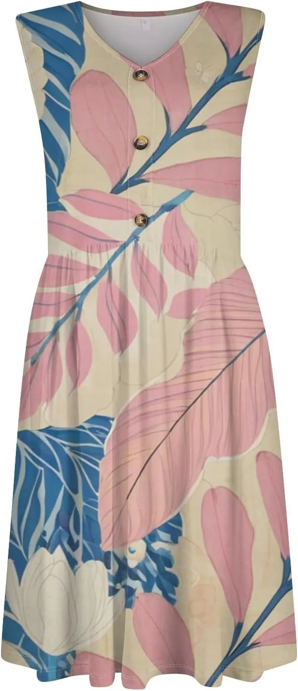Summer Dresses for Women 2025 Cotton Sleeveless Wedding Guest Dresses Button Midi Boho Beach Vacation Sundress