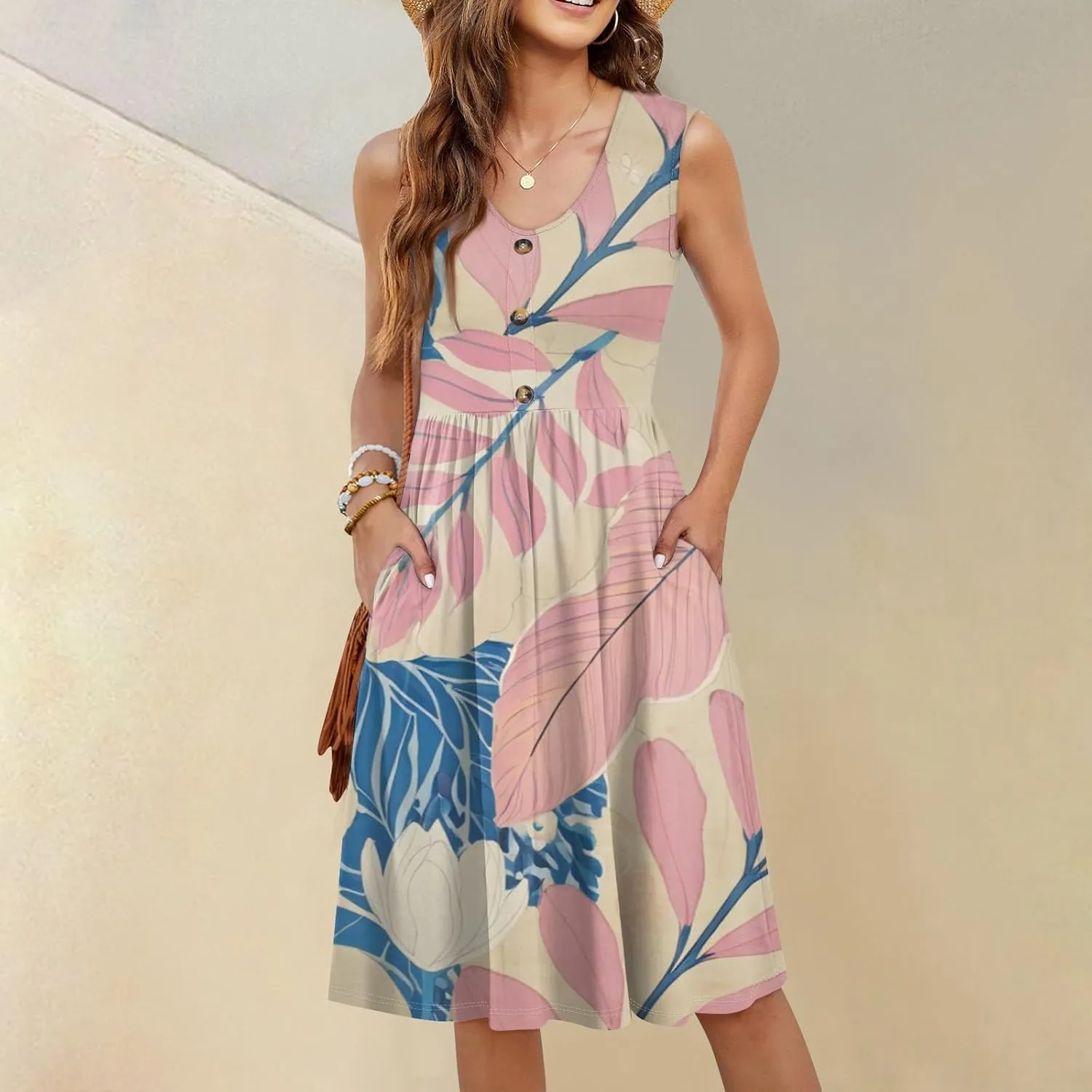 Summer Dresses for Women 2025 Cotton Sleeveless Wedding Guest Dresses Button Midi Boho Beach Vacation Sundress