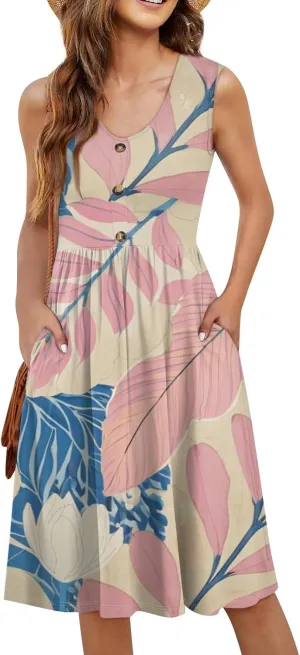 Summer Dresses for Women 2025 Cotton Sleeveless Wedding Guest Dresses Button Midi Boho Beach Vacation Sundress