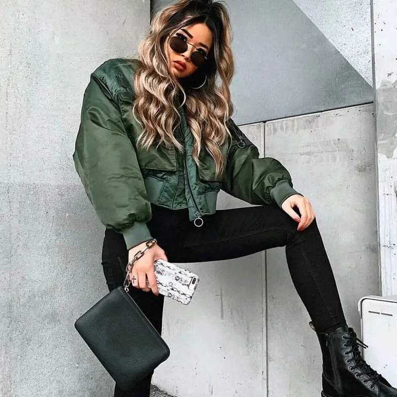 Trendy Green Long Sleeve Mid Waist Jacket